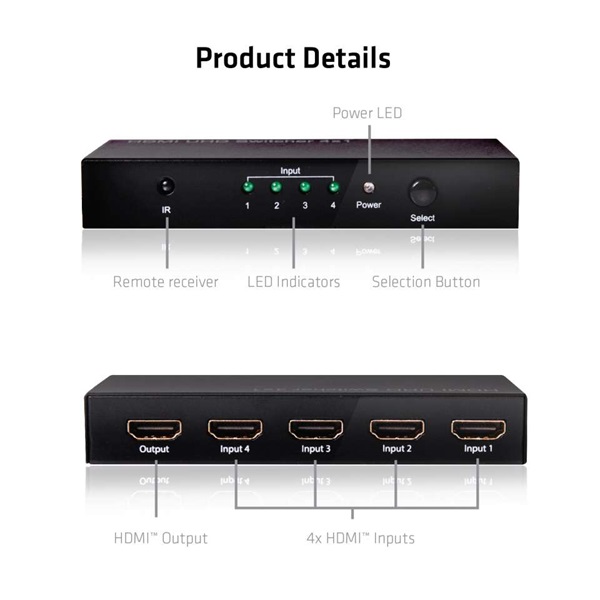 CLUB3D SenseVision HDMI 2.0 4 portos UHD Switchbox