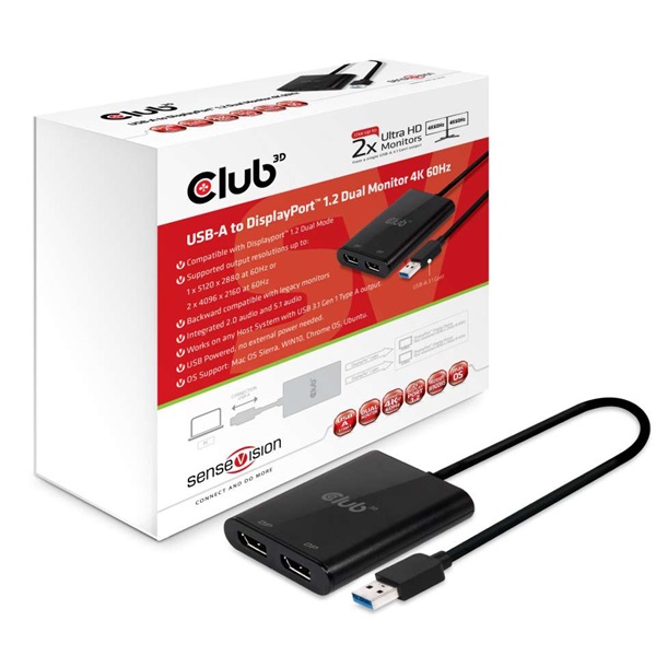 CLUB3D SenseVision USB A - DisplayPort 1.2 Dual Monitor