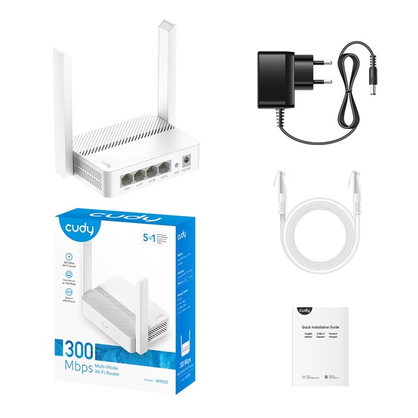 CUDY WR300 egysávos N300 5in1 WIFI fehér Router