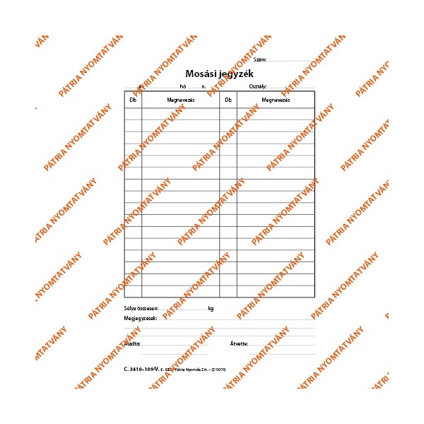 C.3410-109 A5 2példányos "Mosási jegyzék" nyomtatvány