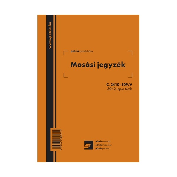 C.3410-109 A5 2példányos "Mosási jegyzék" nyomtatvány