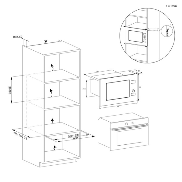 Candy CA38FL7N20WX 800W, 25literes, fekete, beépíthető,  mikrohullámú sütő