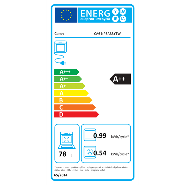 Candy CA6 NP5AB3YTW fehér, beépíthető, sütőtér: 78 liter, légkeveréses sütő