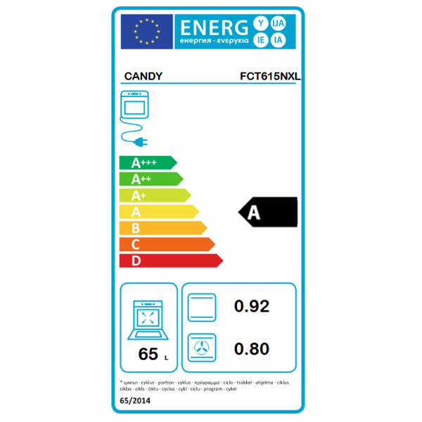 Candy FCT615NXL fekete, beépíthető, sütőtér: 65L, légkeverés, hidrolitikus, sütő