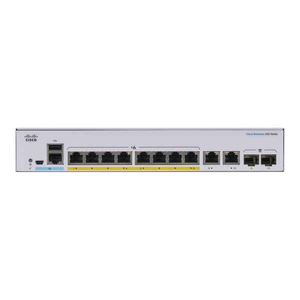 Cisco CBS350-8P-E-2G 8x GbE PoE+ LAN 2x combo GbE RJ45/SFP port L3 menedzselhető PoE+ switch