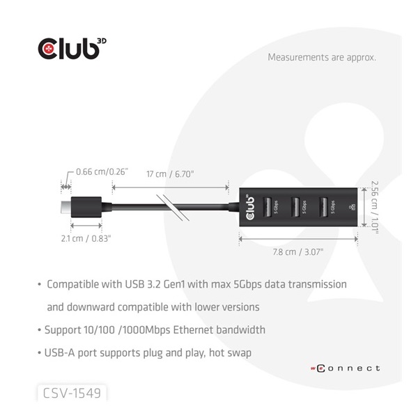 Club 3D CSV-1549 1Gb/s USB-C RJ45 hálózati adapter