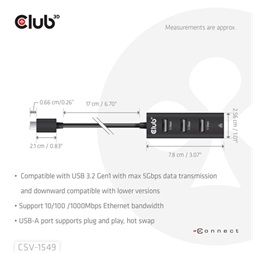 Club 3D CSV-1549 1Gb/s USB-C RJ45 hálózati adapter