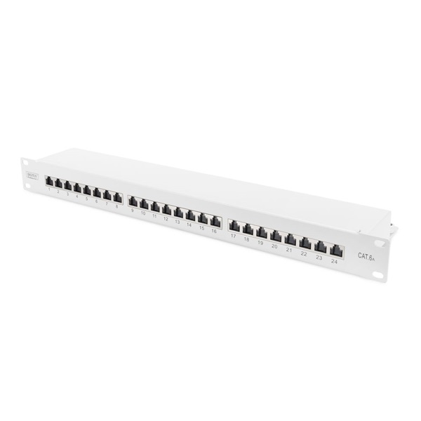DIGITUS 19" 1U 24port Cat.6A kompakt szürke árnyékolt Patch Panel