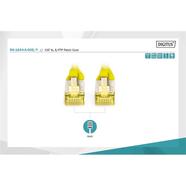 DIGITUS Cat.6A S/FTP LSZH 0,5m sárga patch kábel
