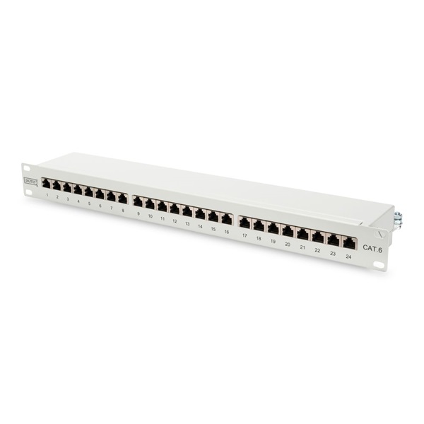 DIGITUS 19" 1U 24port Cat.6 kompakt szürke árnyékolt Patch Panel
