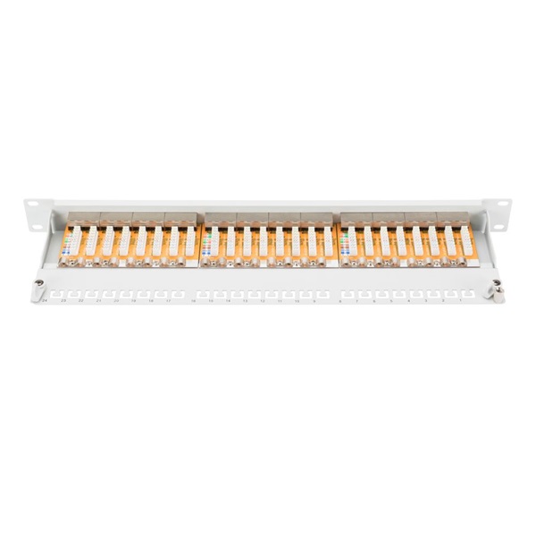 DIGITUS 19" 1U 24port Cat.6 kompakt szürke árnyékolt Patch Panel