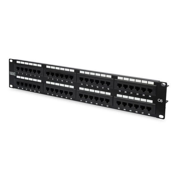 DIGITUS 19" 2U 48port Cat.6 kompakt fekete árnyékolatlan Patch Panel