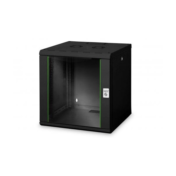 DIGITUS Rack Unique 19" 12U 643x600x600mm üvegajtós fekete fali rack szekrény
