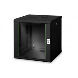 DIGITUS Rack Unique 19" 12U 643x600x600mm üvegajtós fekete fali rack szekrény