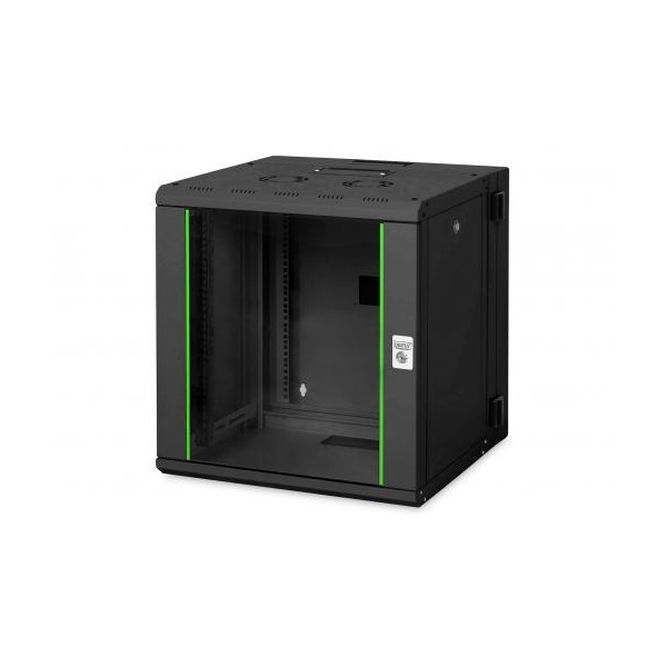 DIGITUS Rack Unique 19" 12U 643x600x600mm kétrészes üvegajtós fekete fali rack szekrény