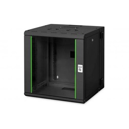 DIGITUS Rack Unique 19" 12U 643x600x600mm kétrészes üvegajtós fekete fali rack szekrény