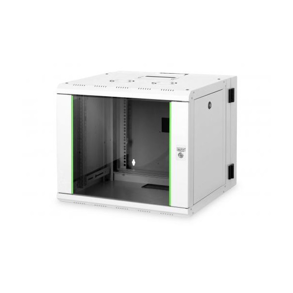 DIGITUS Rack Unique 19" 9U 509x600x600mm kétrészes üvegajtós szürke fali rack szekrény