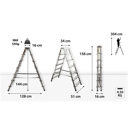 DRABEST HOME 2x7 lépcsős kétoldalon járható alumínium létra, fellépő, összecsukható