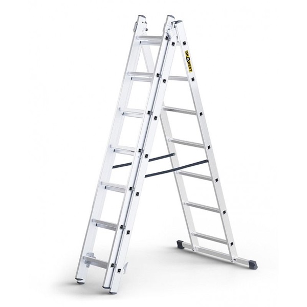 DRABEST HOME 3x7 lépcsős multifunkcionális alumínium létra, kitolható, összecsukható