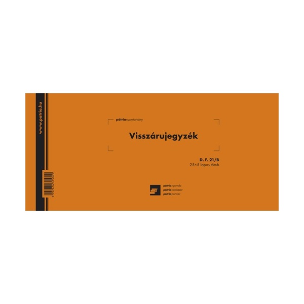 D.F.21/B 25x5lapos "Visszárujegyzék" nyomtatvány