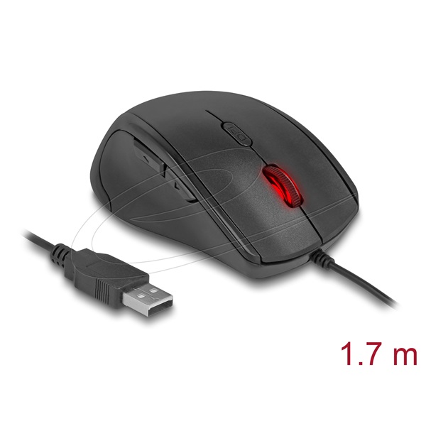 Delock 12548 Ergonomikus tervezésu, öt gombos, USB-s optikai egér - balkezeseknek