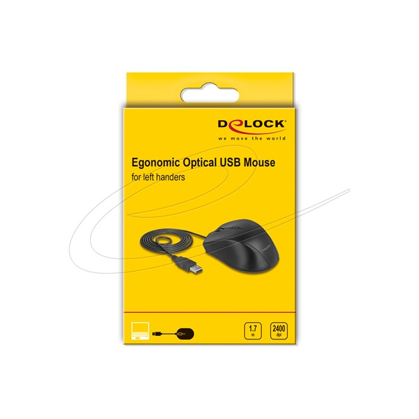 Delock 12548 Ergonomikus tervezésu, öt gombos, USB-s optikai egér - balkezeseknek
