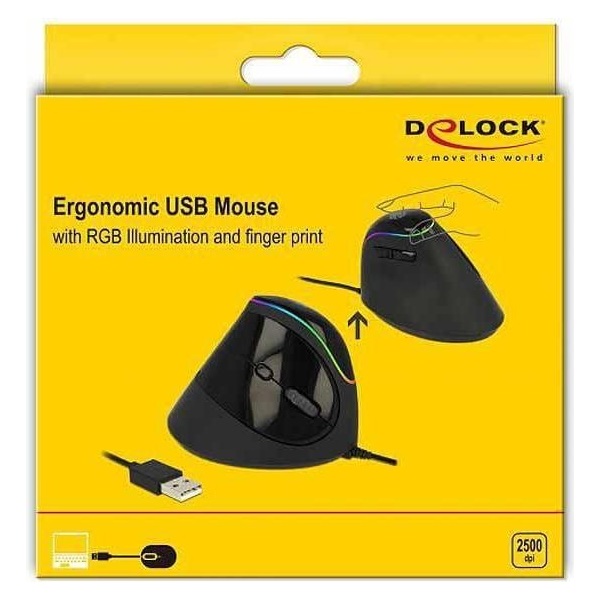 Delock 12597 Ergonómikus, függoleges USB egér - RGB kijelzovel