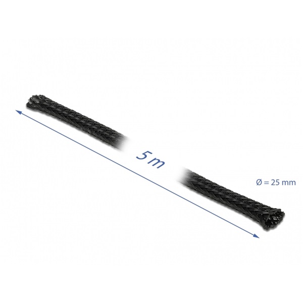 Delock 18851 Fonott kábelharisnya nyújtható 5 m x 25 mm fekete