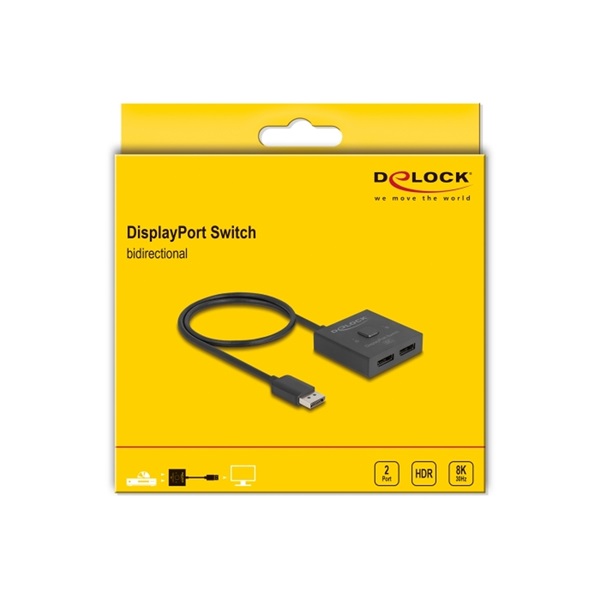 Delock 18906 DisplayPort kapcsoló 2 az 1-ben Kétirányú 8K