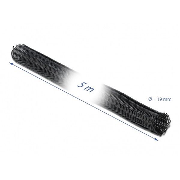 Delock 19050 Fonott kábelharisnya tépőzárral 5 m x 19 mm fekete