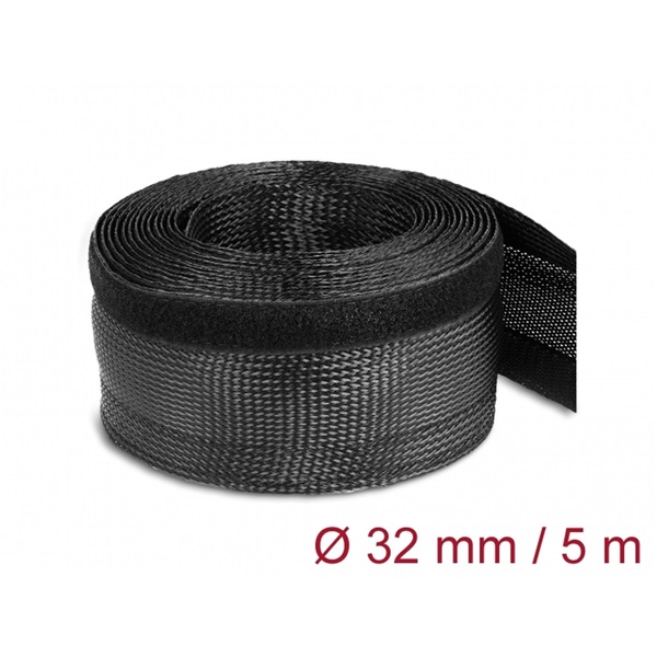 Delock 19055 Fonott kábelharisnya tépőzárral 5 m x 32 mm fekete