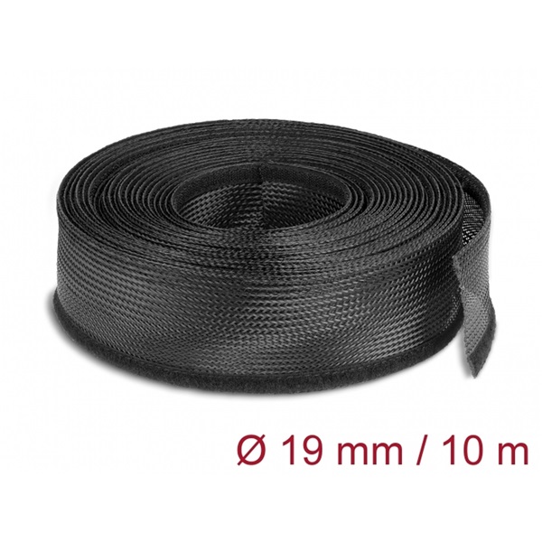 Delock 19056 Fonott kábelharisnya tépőzárral 10 m x 19 mm fekete