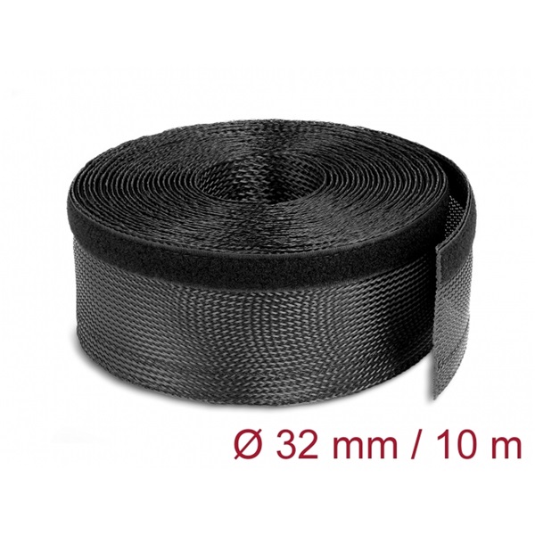 Delock 19059 Fonott kábelharisnya tépőzárral 10 m x 32 mm fekete