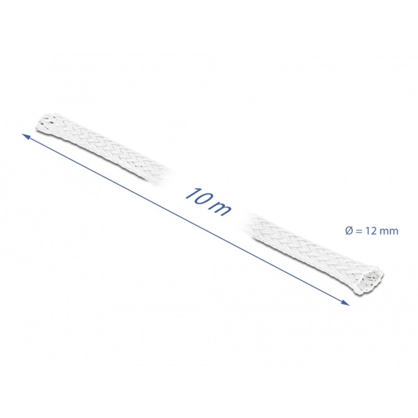 Delock 20804 10mx12mm fehér nyújtható fonott kábelharisnya