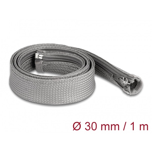 Delock 20825 1mx30mm szürke hőálló zipzáras fonott kábelharisnya