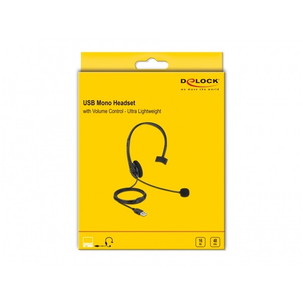 Delock 27177 ultrakönnyű USB fekete mono headset