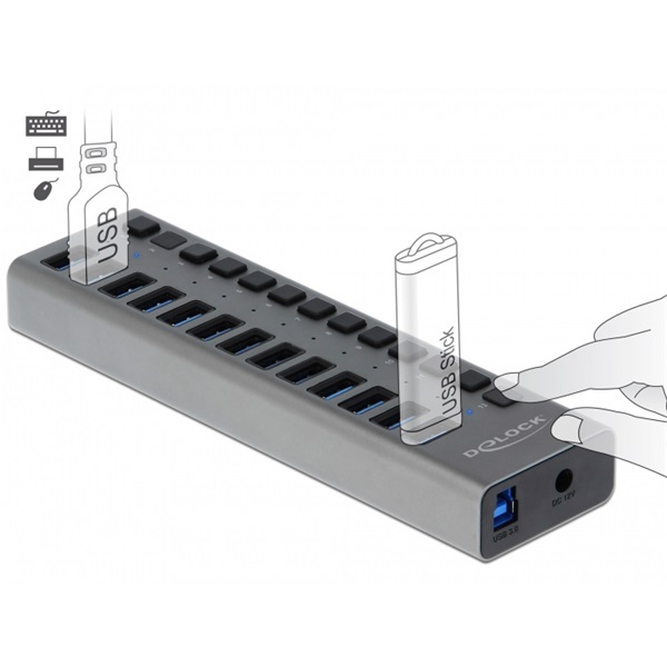 Delock 63738 SuperSpeed 13 portos kapcsolós USB 3.0 HUB
