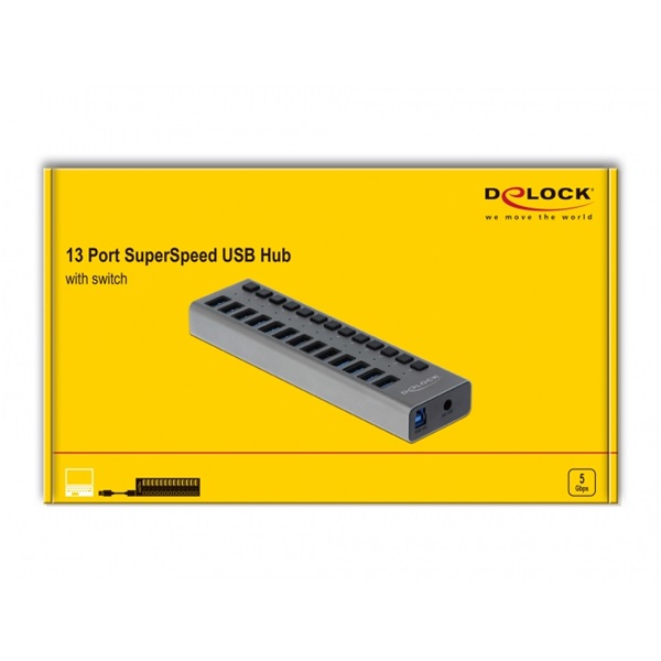 Delock 63738 SuperSpeed 13 portos kapcsolós USB 3.0 HUB