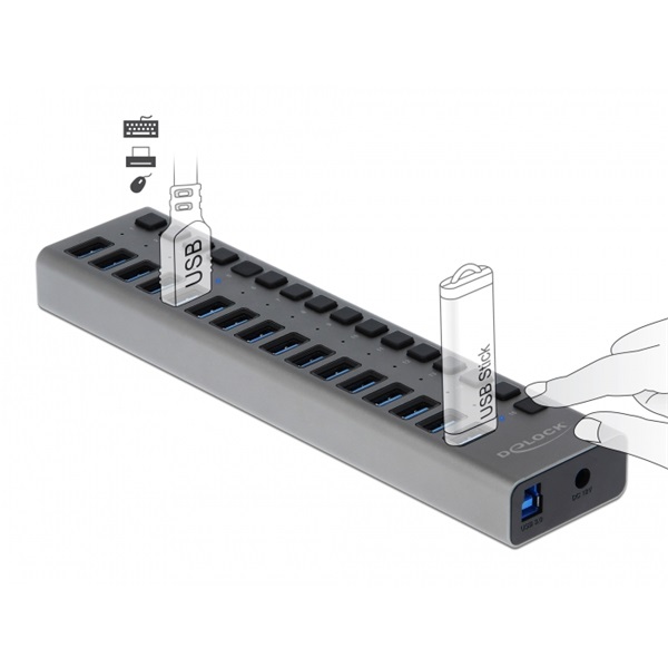 Delock 63739 SuperSpeed 16 portos kapcsolós USB 3.0 HUB