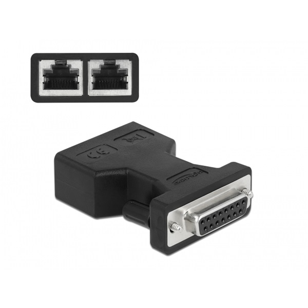 Delock 66806 D-Sub 15 tűs anya - 2xRJ45 anya adapter