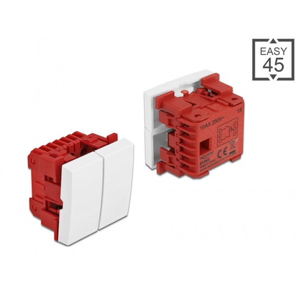 Delock 81363 Easy 45 45x45mm egypólusú/egyirányú fehér kettes kapcsoló