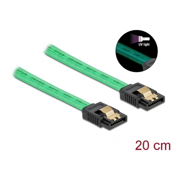 Delock 82017 20cm 6 Gb/s SATA UV fényhatással zöld kábel