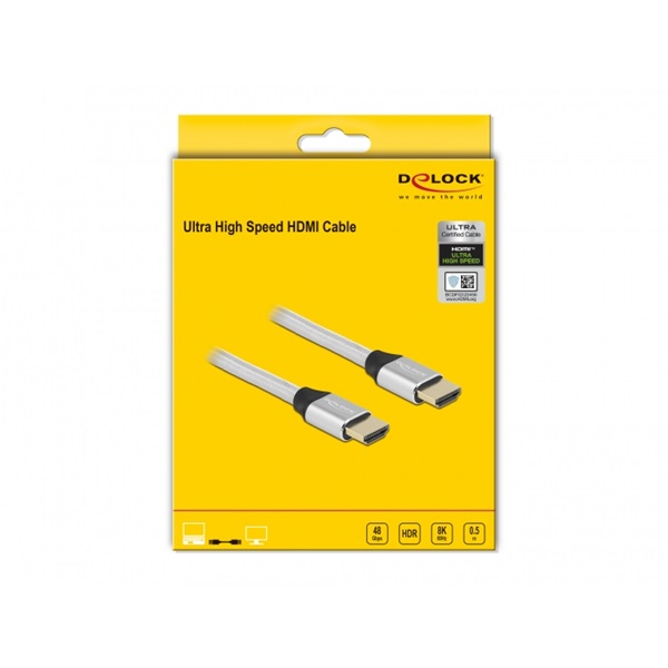 Delock 85365 50cm Ultra nagy sebességű HDMI 48Gbps 8K 60Hz ezüst kábel