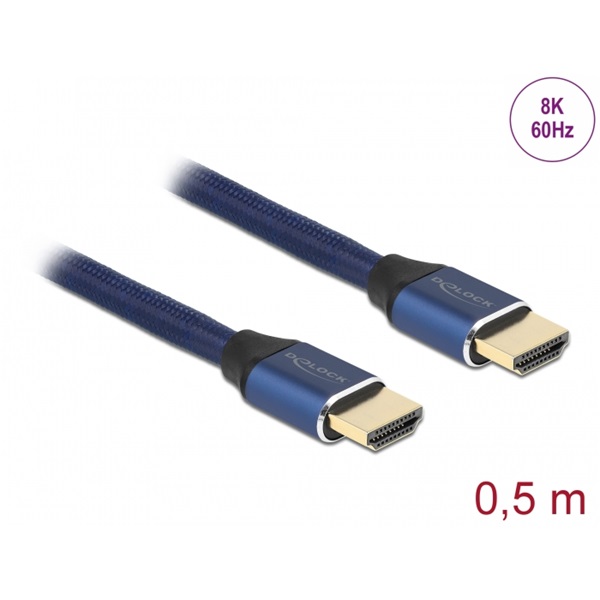 Delock 85445 50cm Ultra nagy sebességű HDMI 48Gbps 8K 60Hz kék kábel