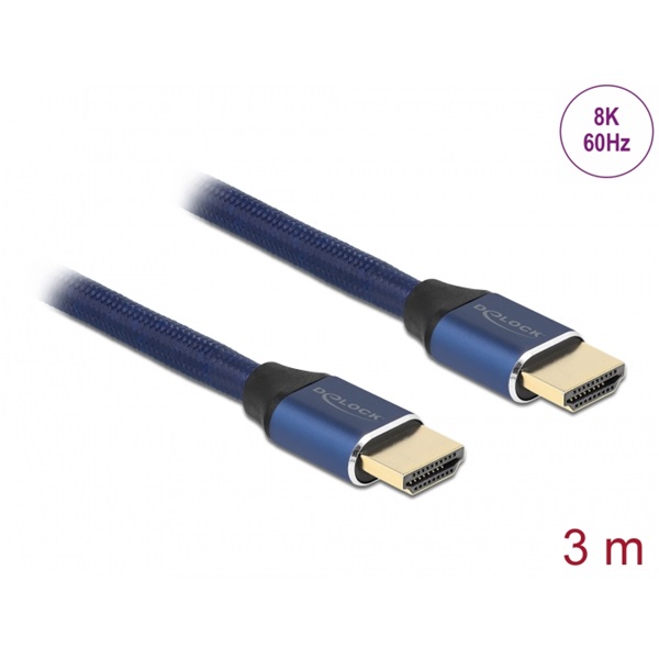 Delock 85448 3m Ultra nagy sebességű HDMI 48Gbps 8K 60Hz kék kábel