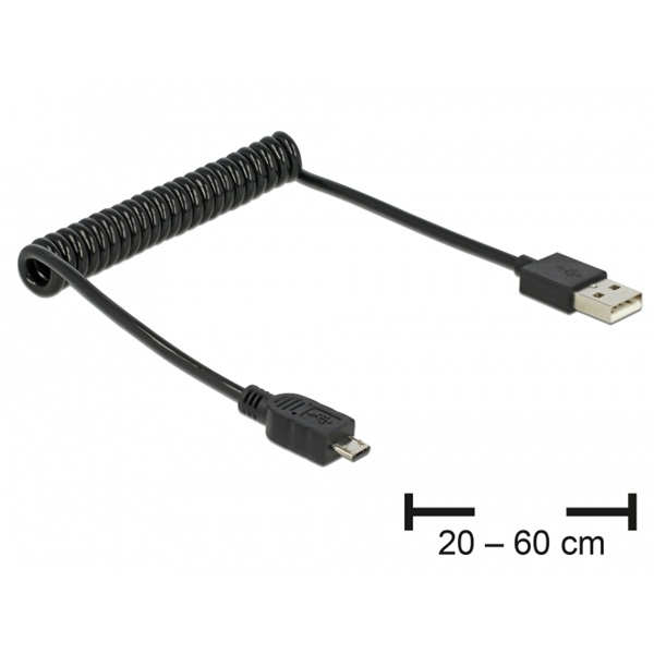 Delock 83162 kábel, USB 2.0 AM-BM Micro spirál 20-60cm
