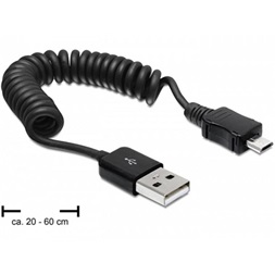 Delock 83162 kábel, USB 2.0 AM-BM Micro spirál 20-60cm