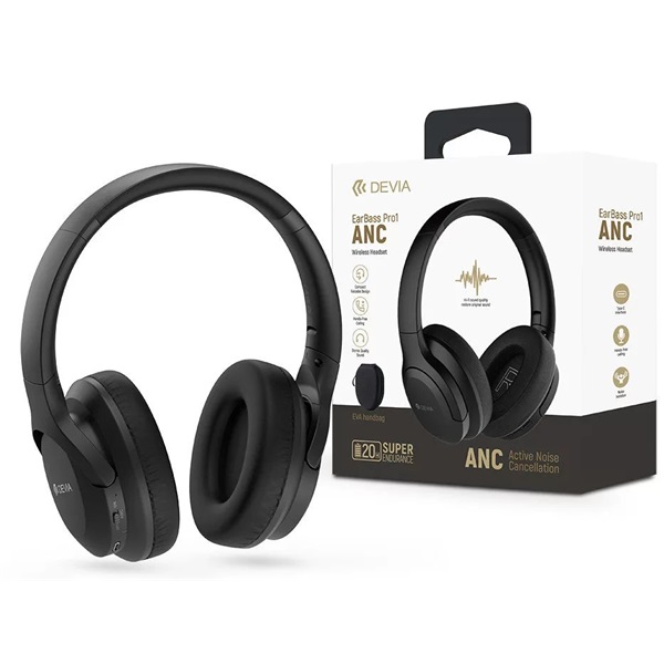 Devia ST104143 EarBass Pro1 ANC Bluetooth fekete sztereó fejhallgató