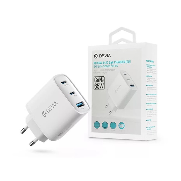 Devia ST111615 Extreme Speed Series 65W 2xUSB C/USB fehér hálózati adapter