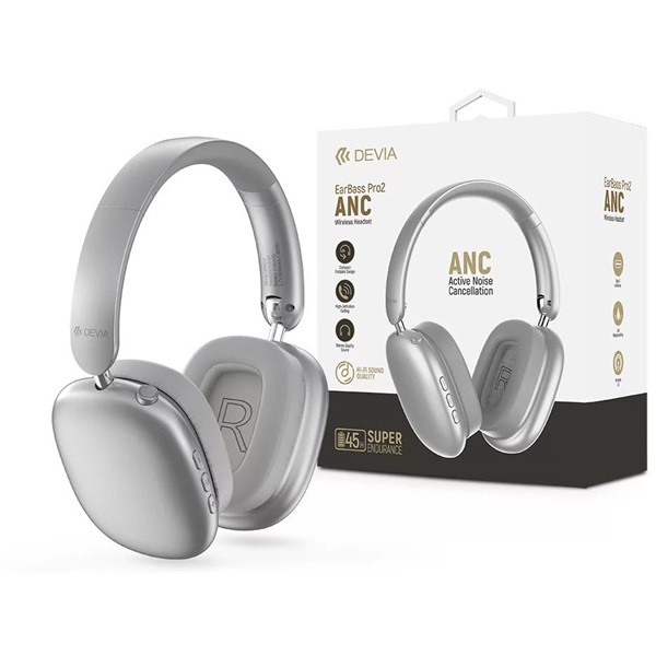 Devia ST121843 EarBass Pro2 ANC Bluetooth ezüst sztereó fejhallgató